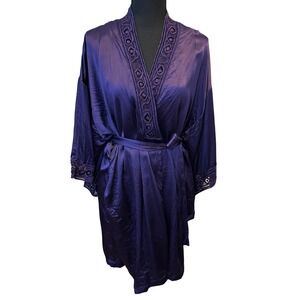 Victoria's Secret Purple 100% Silk Robe w/Rayon Lace One Size Gold Label Vtg